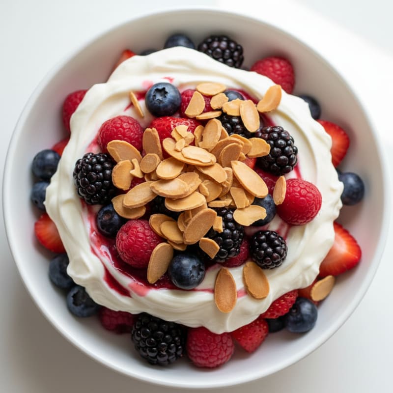 Greek Yogurt Protein Parfait with Mixed Berries and Almonds