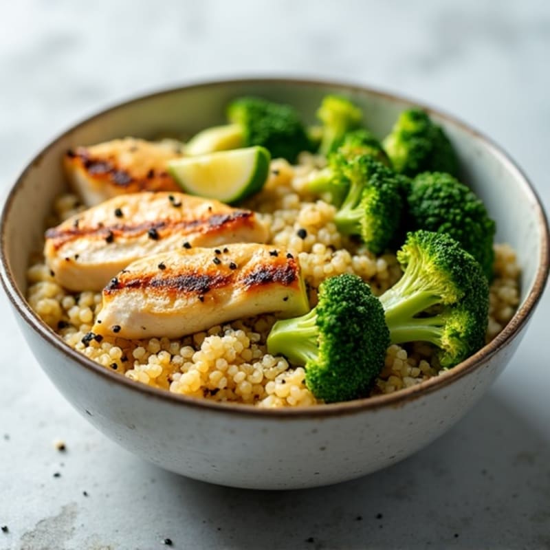Grilled Chicken and Quinoa Bowl with Roasted Broccoli