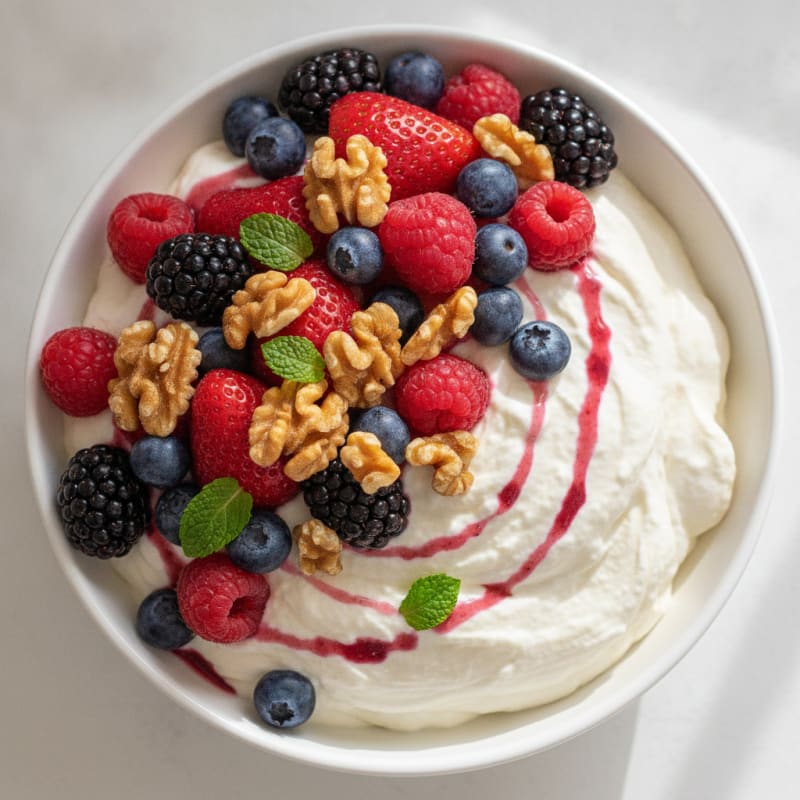 Greek Yogurt Protein Mousse with Mixed Berries