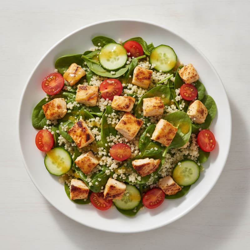 Grilled Chicken and Quinoa Salad with Spinach and Lemon Vinaigrette