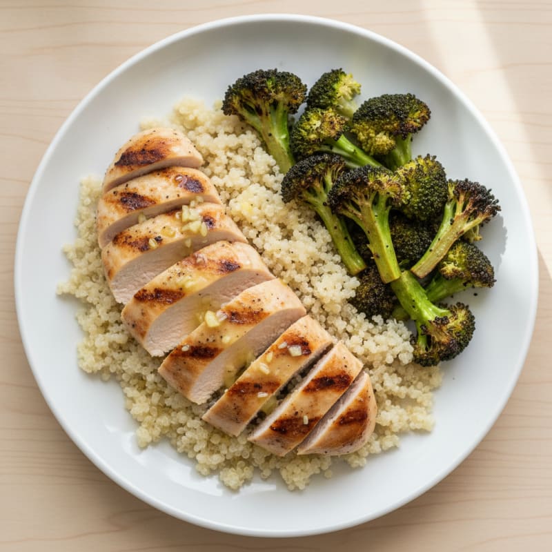 Grilled Chicken Breast with Quinoa and Roasted Broccoli