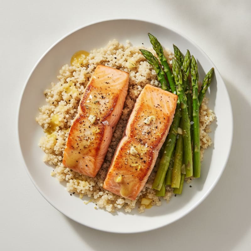 Lemon-Garlic Salmon and Asparagus Quinoa Bowl