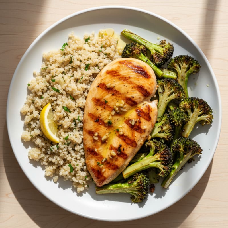 Grilled Chicken Breast with Quinoa and Roasted Broccoli