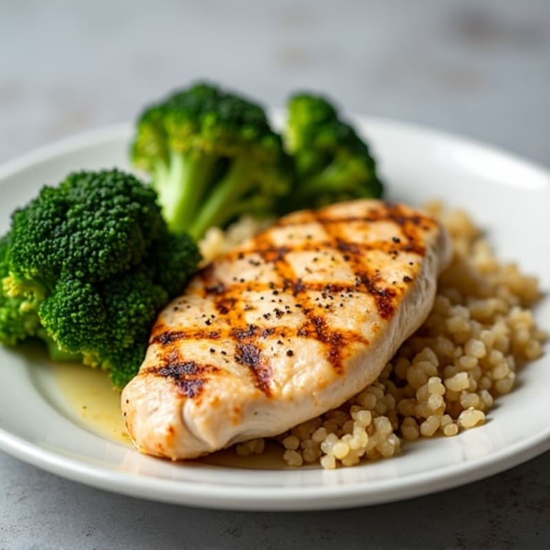 Grilled Chicken Breast with Roasted Broccoli and Quinoa