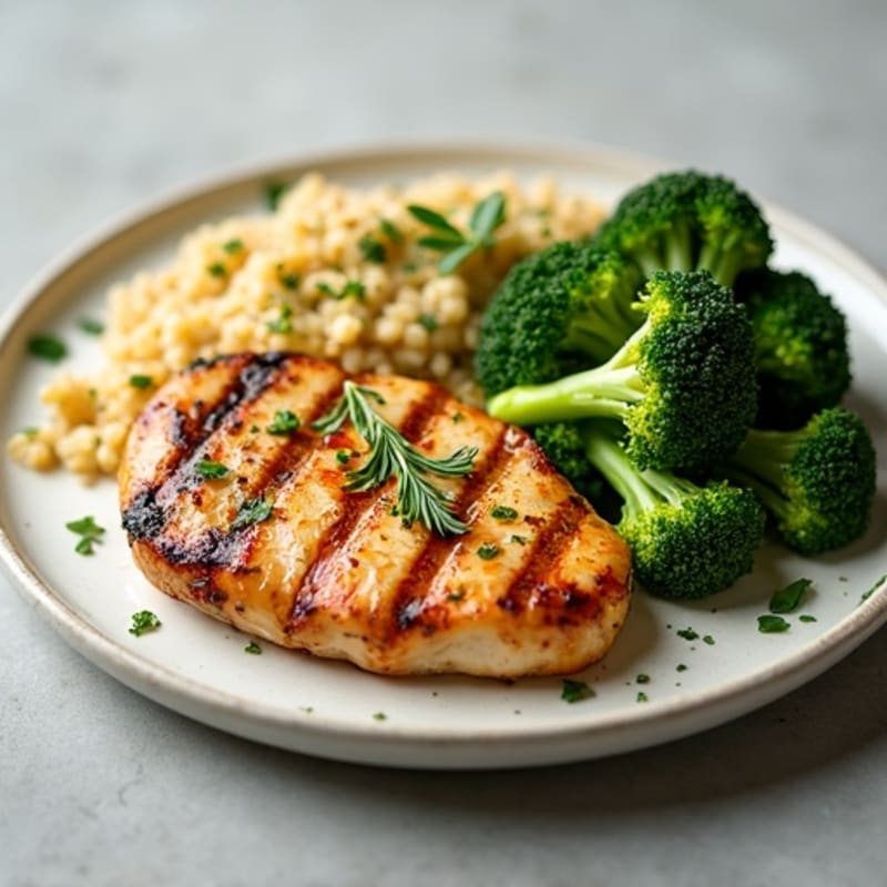 Grilled Chicken Breast with Quinoa and Roasted Broccoli