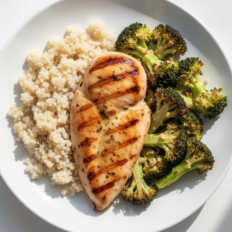 Grilled Chicken Breast with Quinoa and Roasted Broccoli