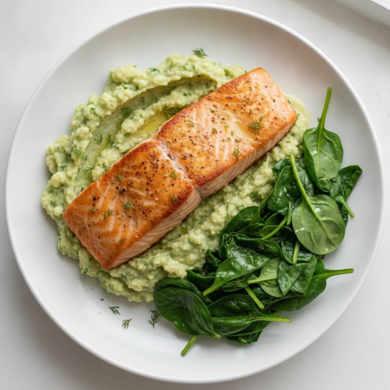 Seared Salmon Fillet with Creamy Spinach and Herb Cauliflower Mash