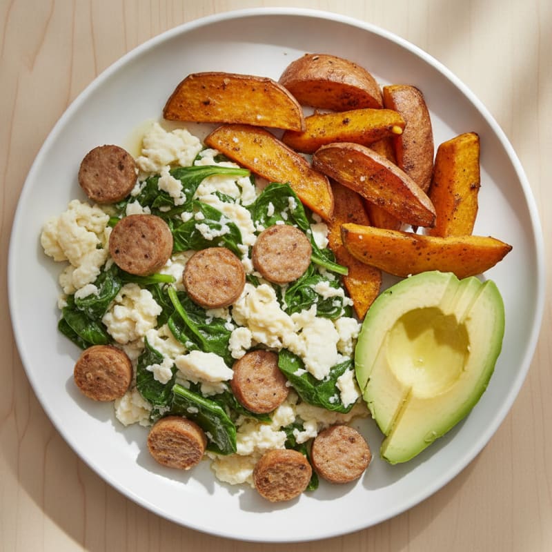 Egg White Scramble with Spinach and Turkey Sausage