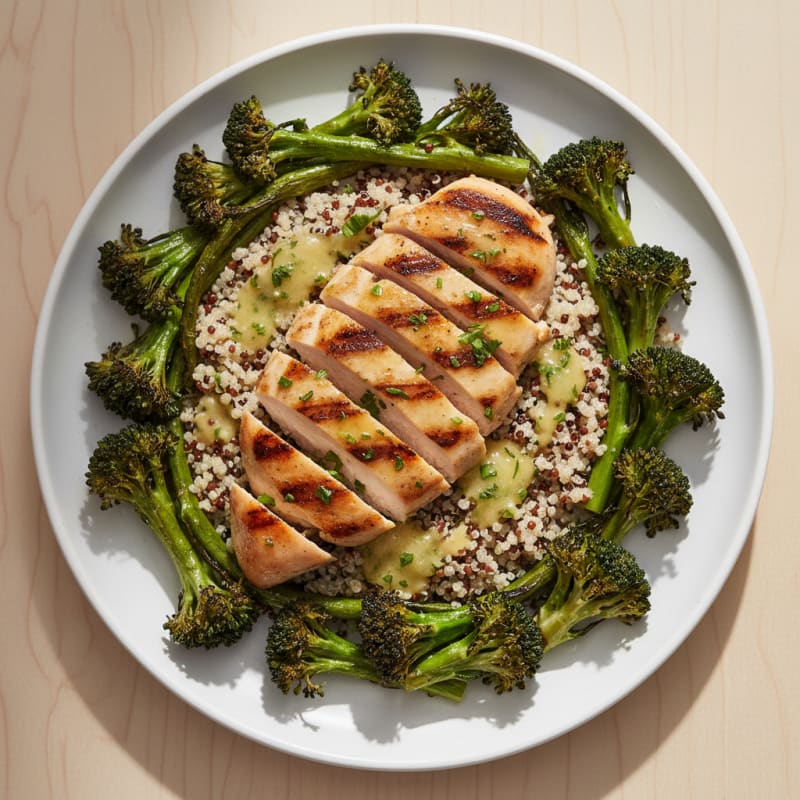 Grilled Chicken Breast with Quinoa and Roasted Broccoli