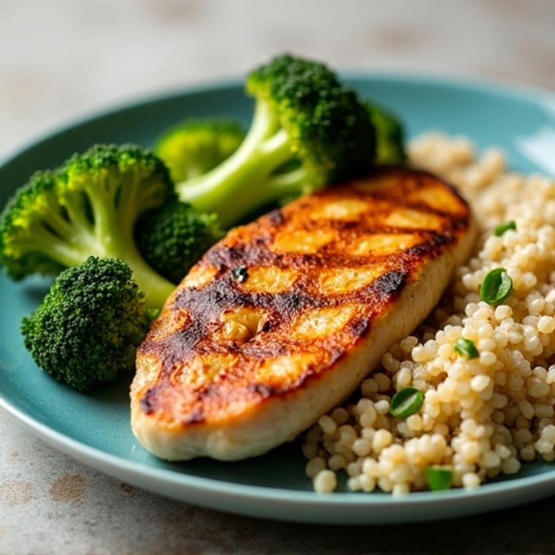 Grilled Chicken Breast with Roasted Broccoli and Quinoa
