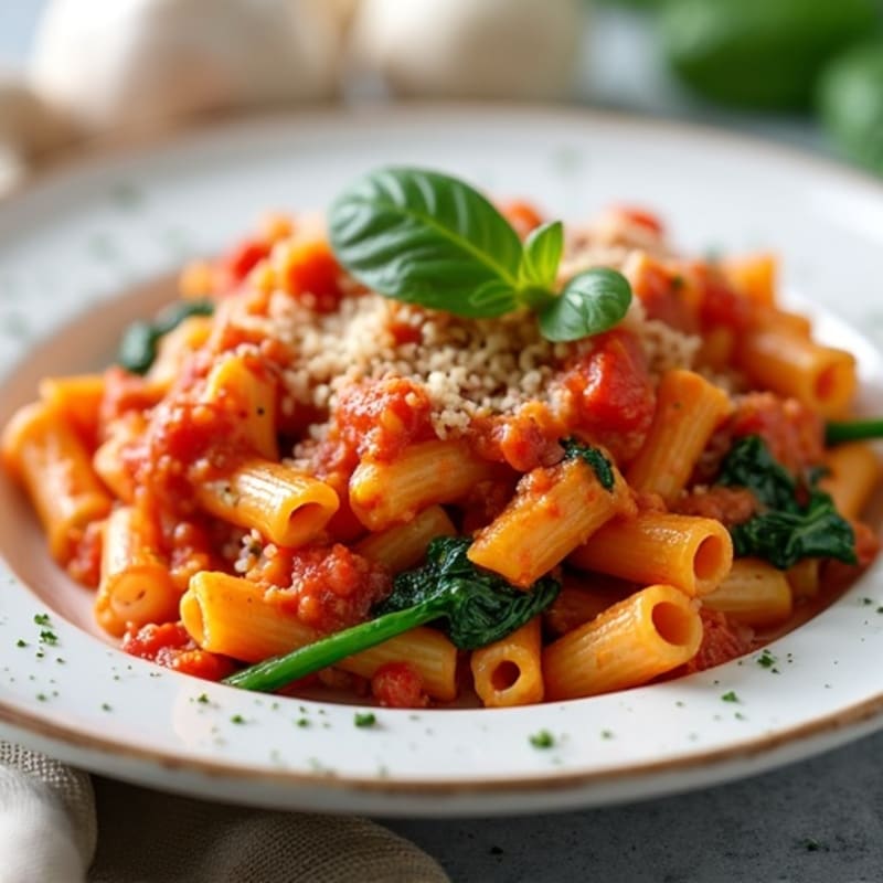 Hearty Lean Ground Turkey Baked Ziti with Spinach