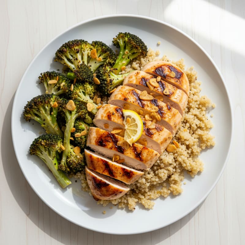 Grilled Chicken Breast with Quinoa and Roasted Broccoli