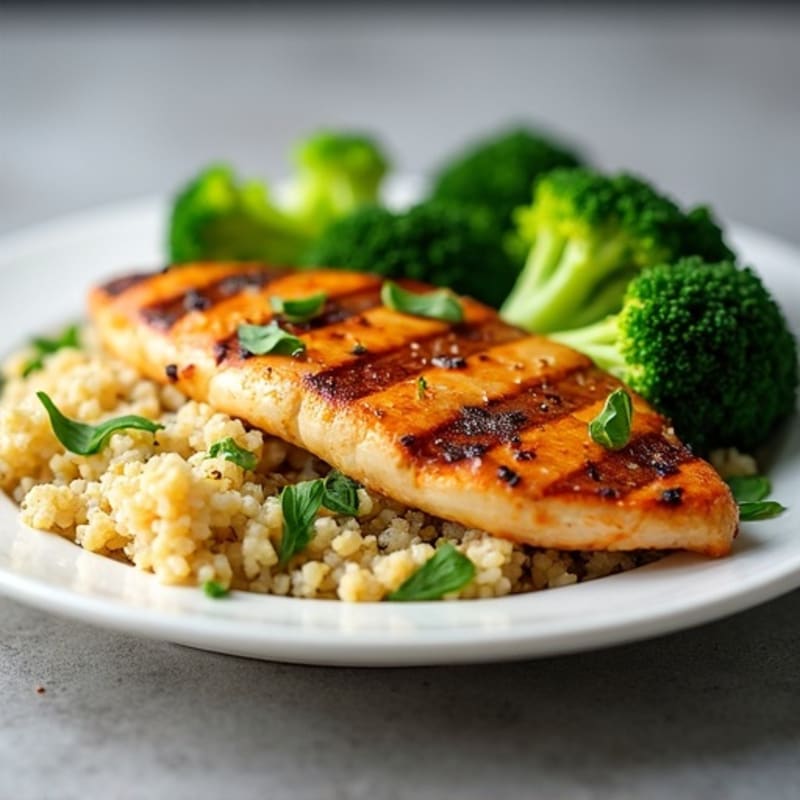 Grilled Chicken Breast with Quinoa and Roasted Broccoli