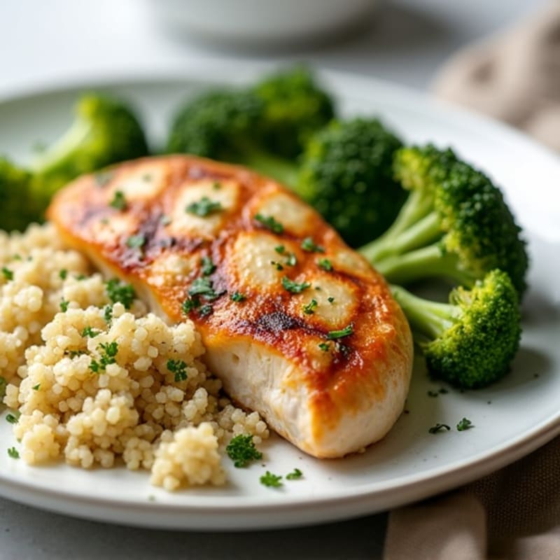 Grilled Chicken Breast with Quinoa and Roasted Broccoli