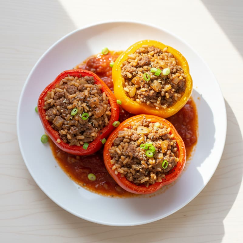 Golden Beef and Rice Stuffed Peppers
