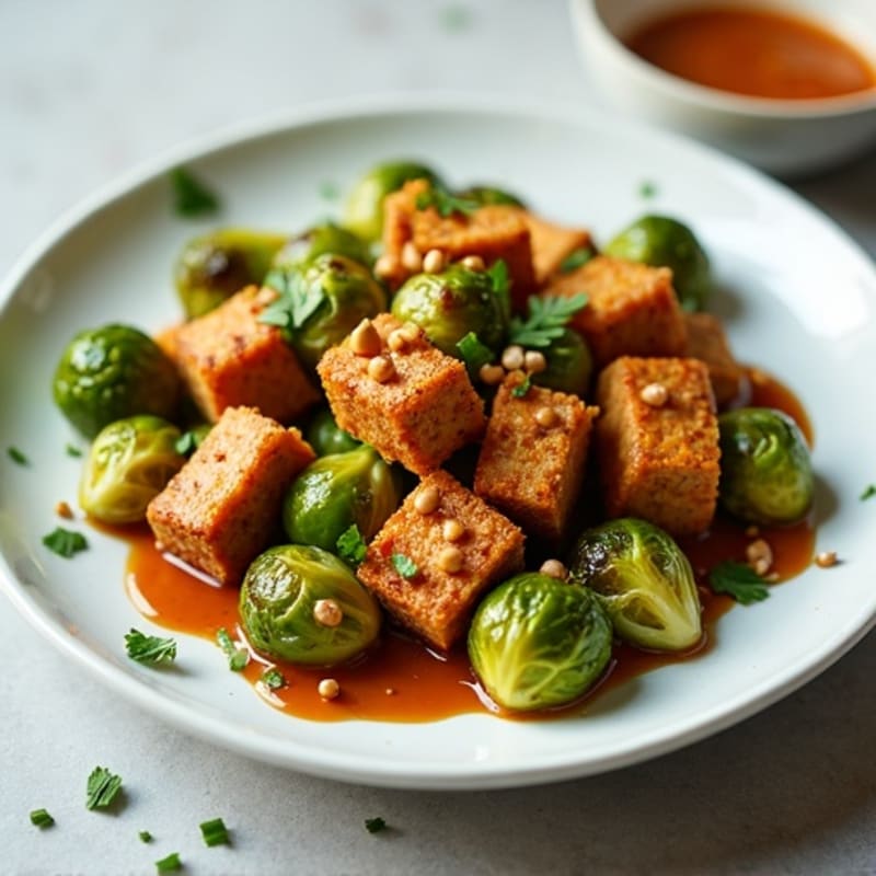 Crispy Peanut Tempeh with Roasted Brussels Sprouts and Ginger-Lime Drizzle