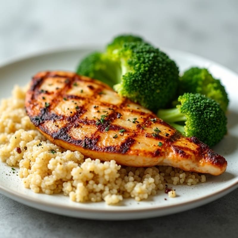 Grilled Chicken Breast with Quinoa and Steamed Broccoli