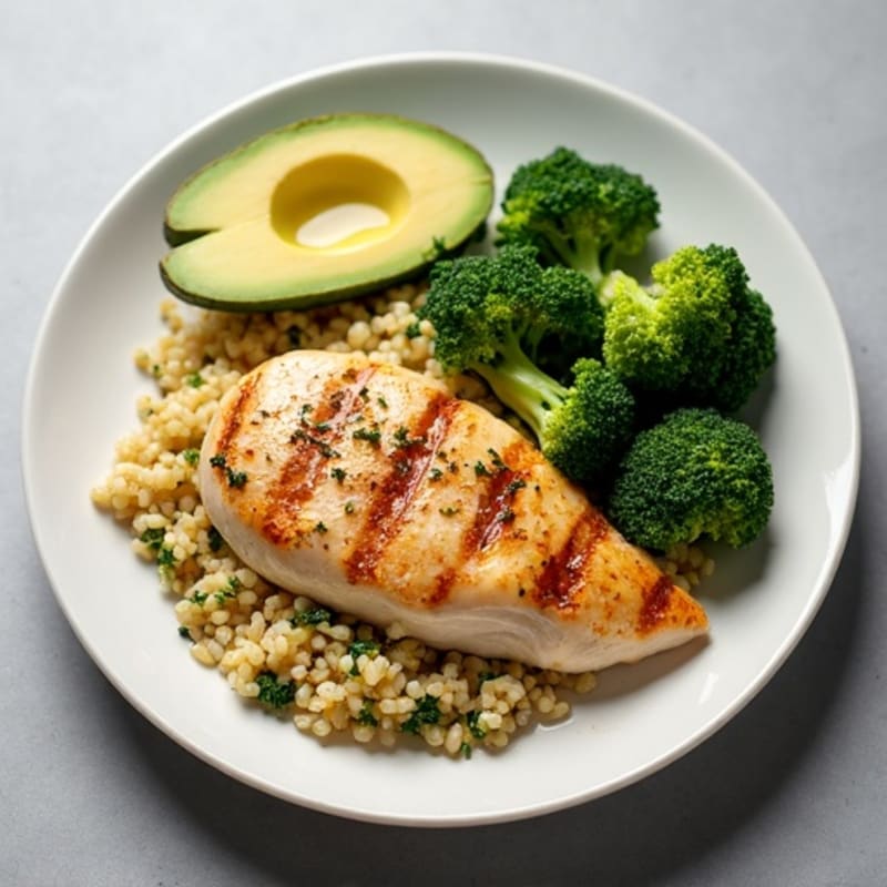 Grilled Chicken Breast with Quinoa and Roasted Broccoli