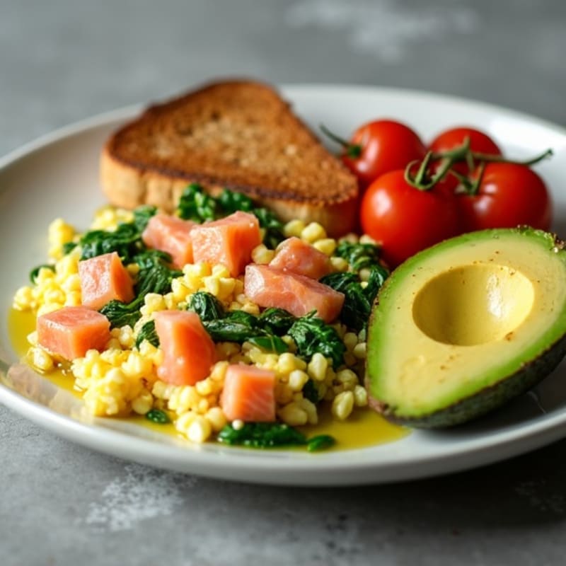 Egg White and Smoked Salmon Scramble with Spinach
