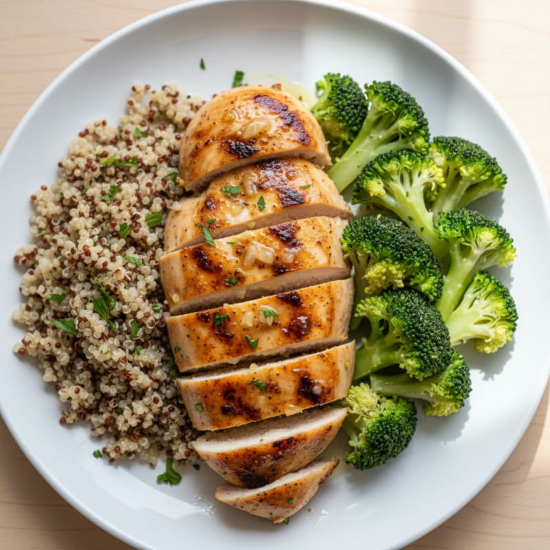 Grilled Chicken Breast with Steamed Broccoli and Quinoa