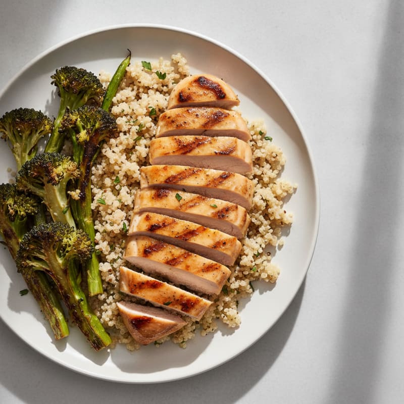 Grilled Chicken Breast with Quinoa and Roasted Broccoli