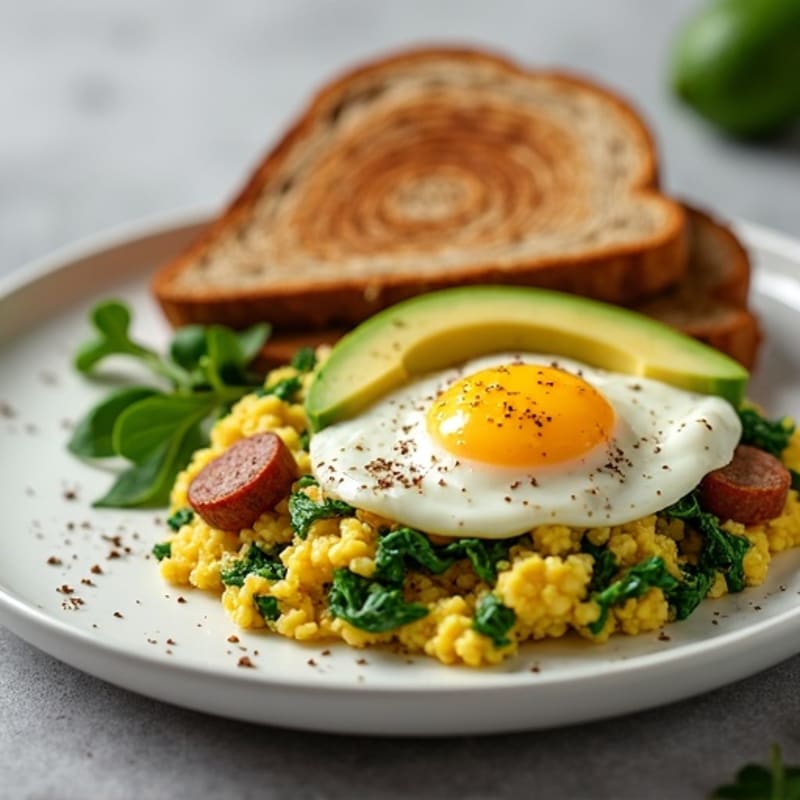 Egg White Spinach Scramble with Turkey Sausage