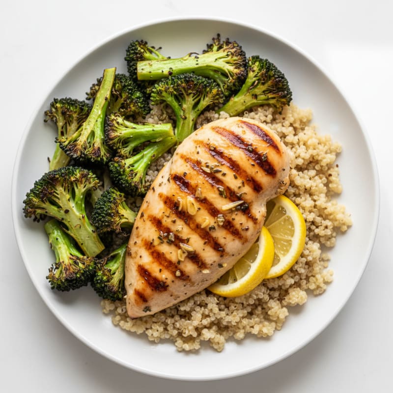 Grilled Lemon Herb Chicken with Quinoa and Roasted Broccoli