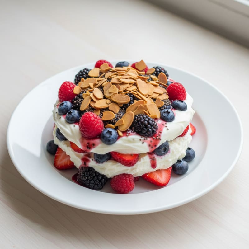 Greek Yogurt Protein Parfait with Mixed Berries and Almonds