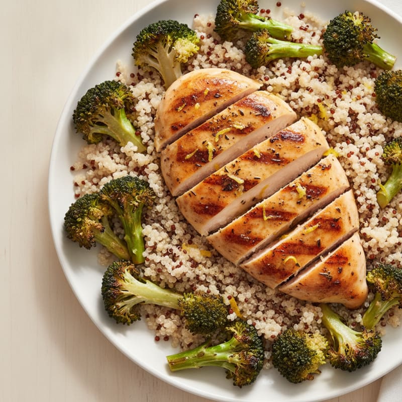 Grilled Chicken Breast with Quinoa and Roasted Broccoli