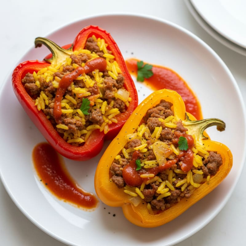 Golden Beef and Rice Stuffed Peppers