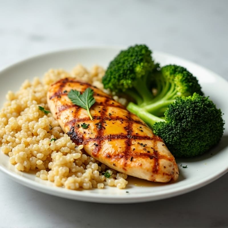 Grilled Chicken Breast with Quinoa and Roasted Broccoli