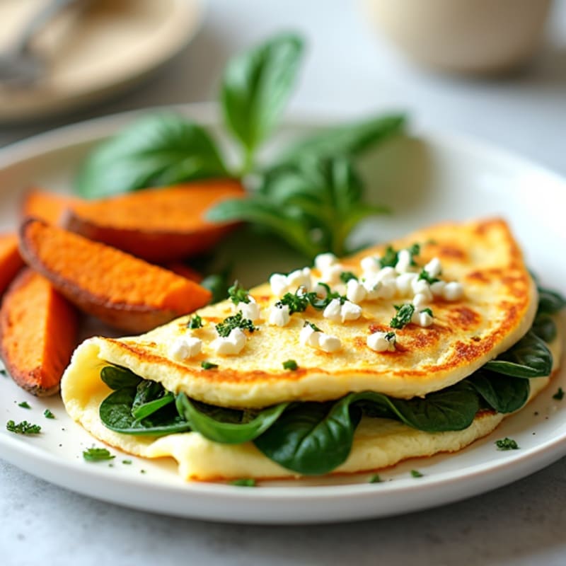 Egg White and Spinach Omelette with Feta and Roasted Sweet Potato