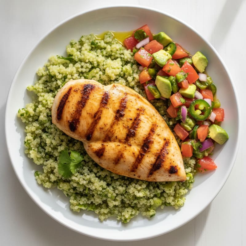 Grilled Chicken Breast with Cilantro-Lime Quinoa and Pico de Gallo