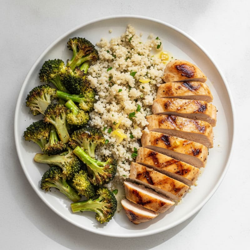 Grilled Chicken Breast with Quinoa and Roasted Broccoli