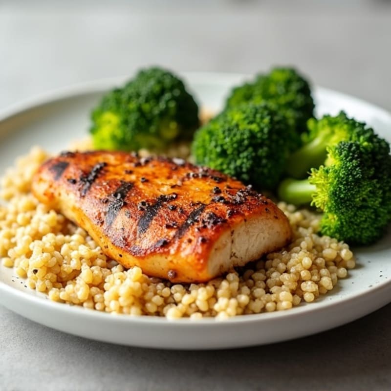Grilled Chicken Breast with Quinoa and Roasted Broccoli