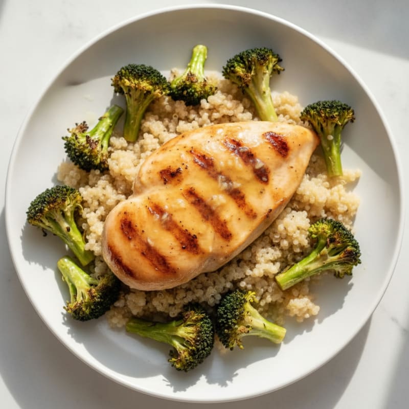 Grilled Chicken Breast with Roasted Broccoli and Quinoa