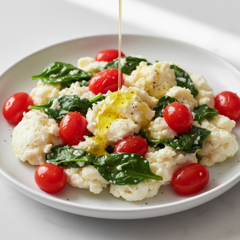 Egg White Spinach Scramble with Cherry Tomatoes