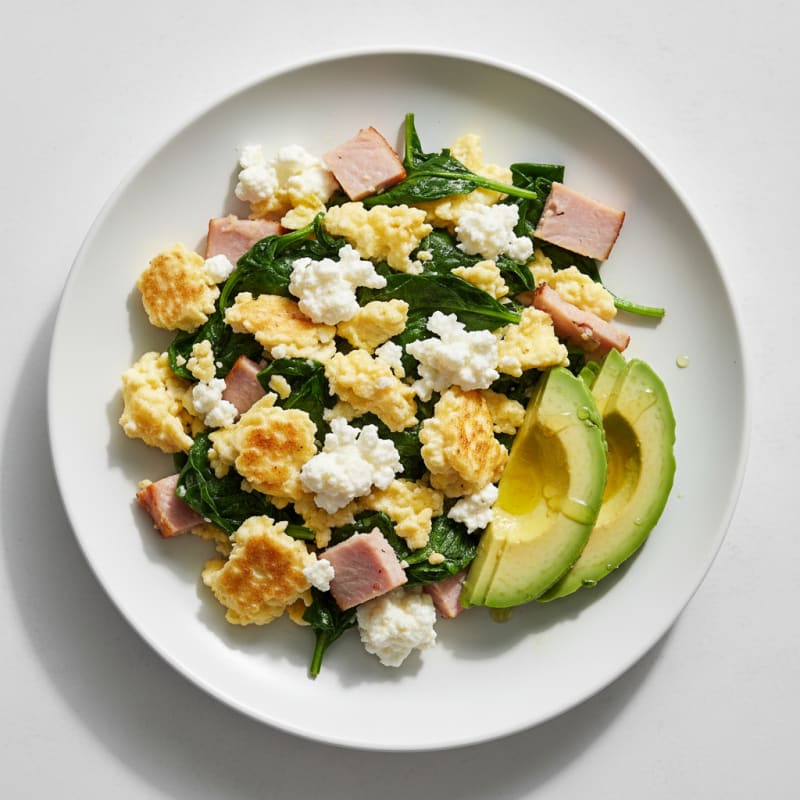 Cottage Cheese Scramble with Spinach and Smoked Turkey