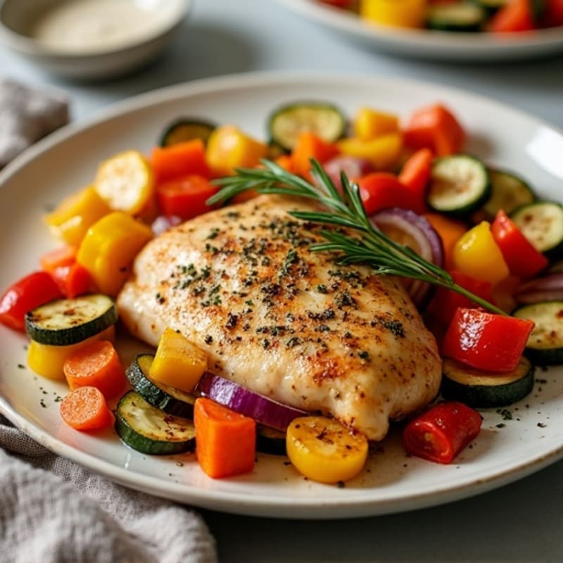Sheet Pan Garlic-Herb Chicken with Roasted Rainbow Vegetables