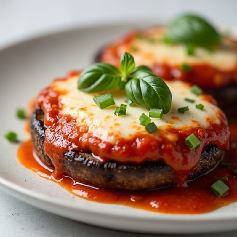 Roasted Portobello Caps with Lean Turkey Sausage, Marinara, and Melted Mozzarella
