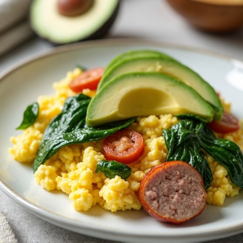 Egg White and Spinach Scramble with Turkey Sausage