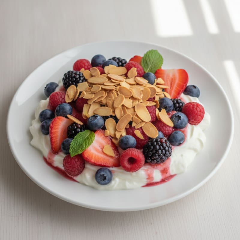Greek Yogurt Protein Parfait with Mixed Berries and Almonds
