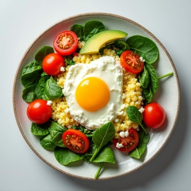Egg White Spinach Scramble with Cottage Cheese and Cherry Tomatoes