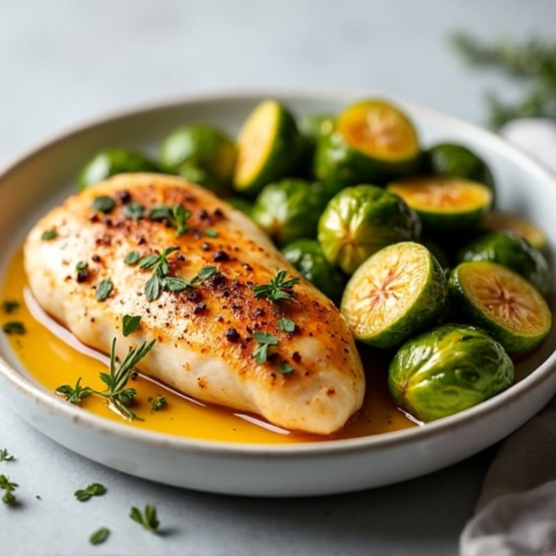 Juicy Lemon Herb Roasted Chicken with Crispy Brussels Sprouts
