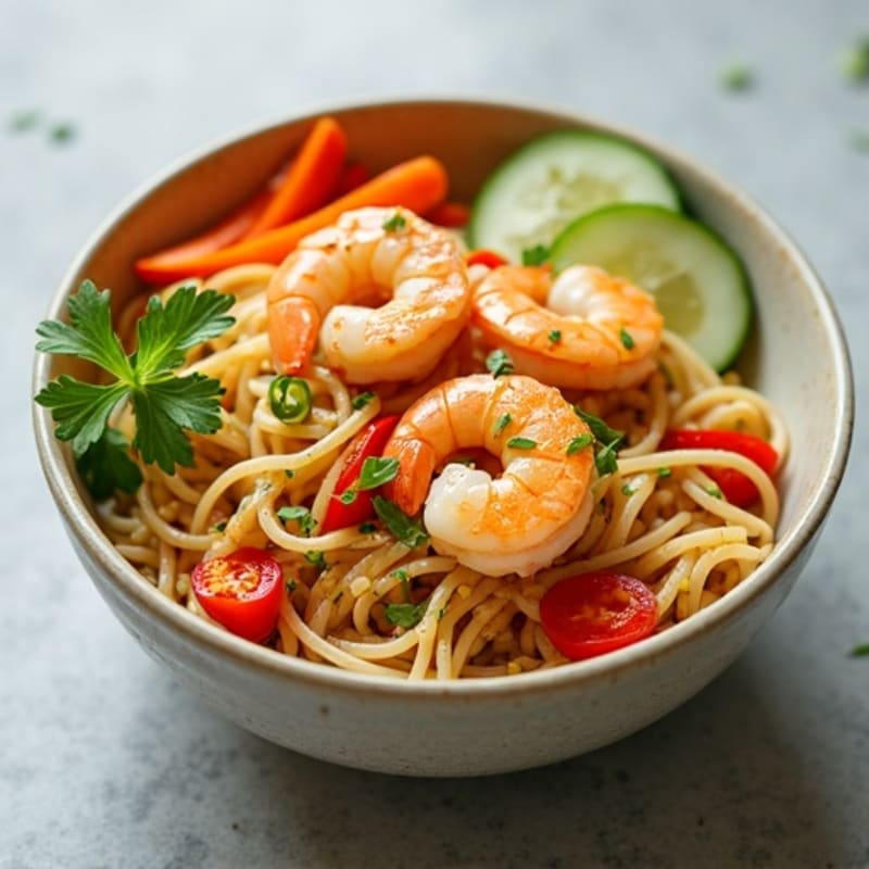 Shrimp with Peanut Lime Noodles and Crisp Vegetables