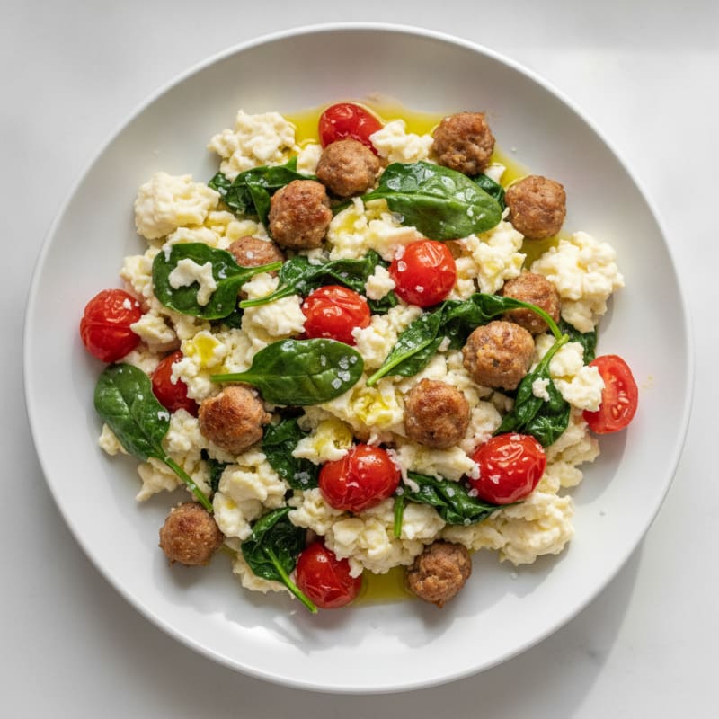 Egg White and Turkey Sausage Scramble with Spinach and Tomatoes