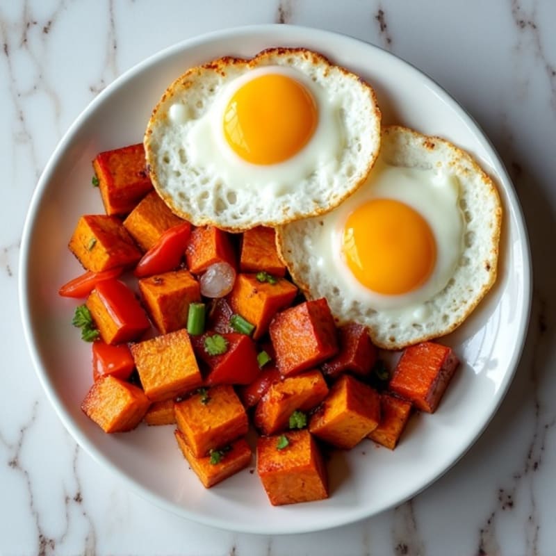 Crispy Sweet Potato Hash with Fried Eggs