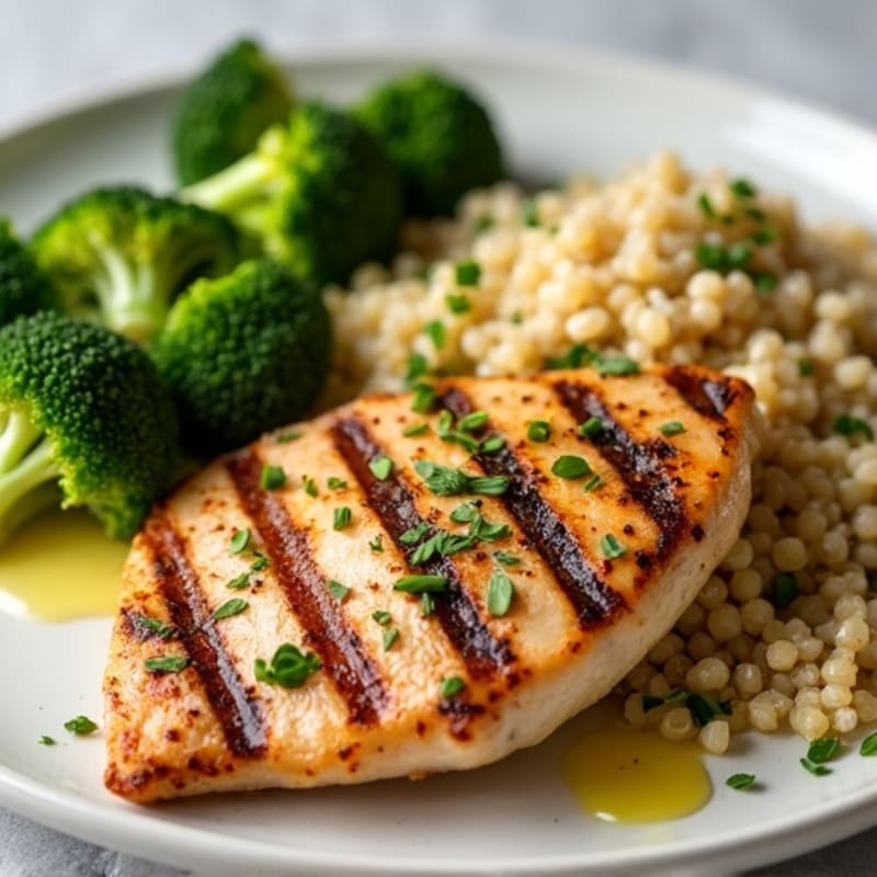 Grilled Chicken Breast with Quinoa and Roasted Broccoli