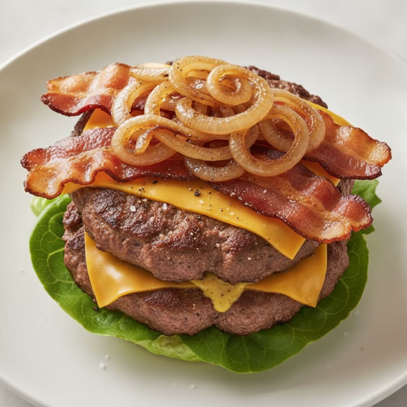 Double Bacon Cheeseburger with Caramelized Onions