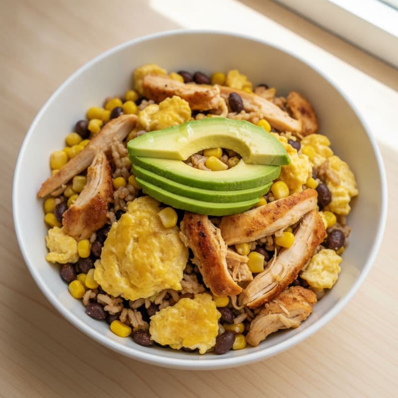 Savory Southwest Chicken and Rice Breakfast Scramble